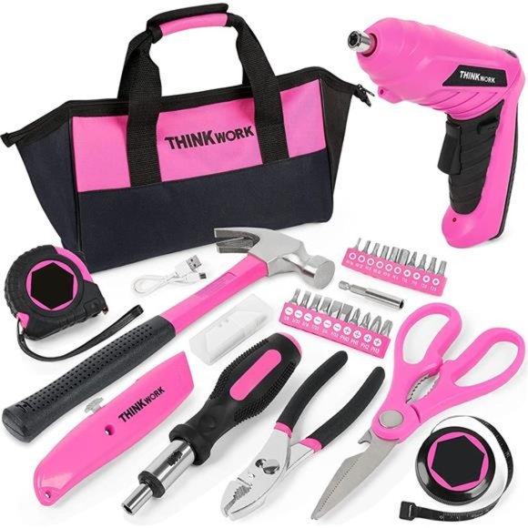40-Piece Pink Tool Set - Ladies Hand Tool Set with 3.6V Rotatable Electric - Picture 1 of 6